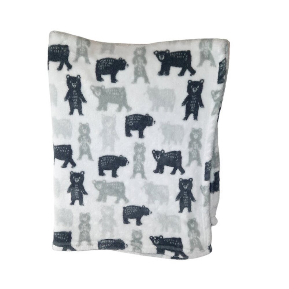Hudson Baby HB Black Gray Bears Security Lovey Baby Blanket 30" X 35"